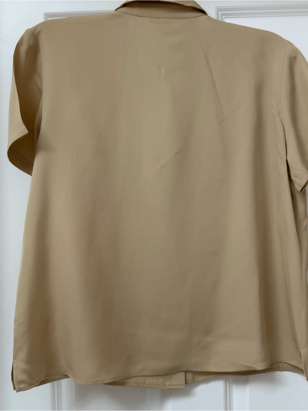 Talbots 100% silk short-sleeve button-down blouse in a tan/beige color size 16 - Picture 3 of 6